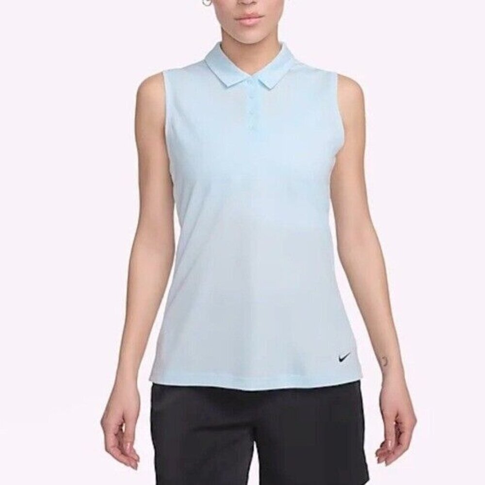 NIKE Dri-Fit Victory Sleeveless Golf Polo Glacier Blue NEW